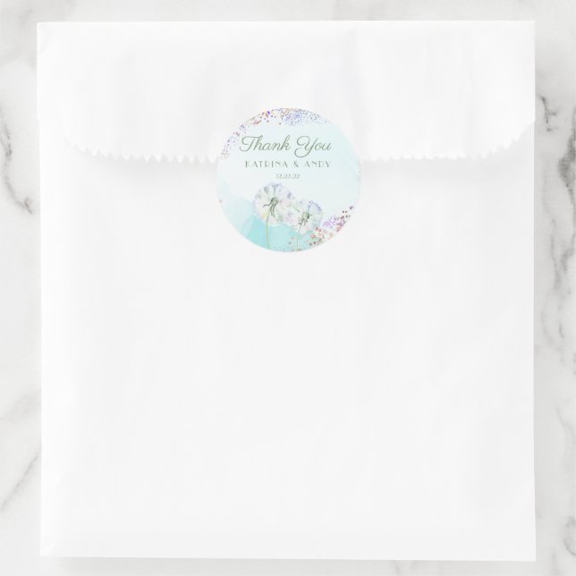 Dandelion und Glitzer Danke Ihnen für Labels Runder Aufkleber (Tasche)