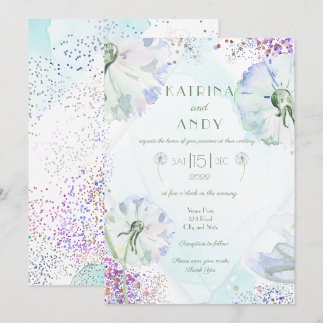 Dandelion und Glitzer Einladung zur Hochzeit (Vorne/Hinten)