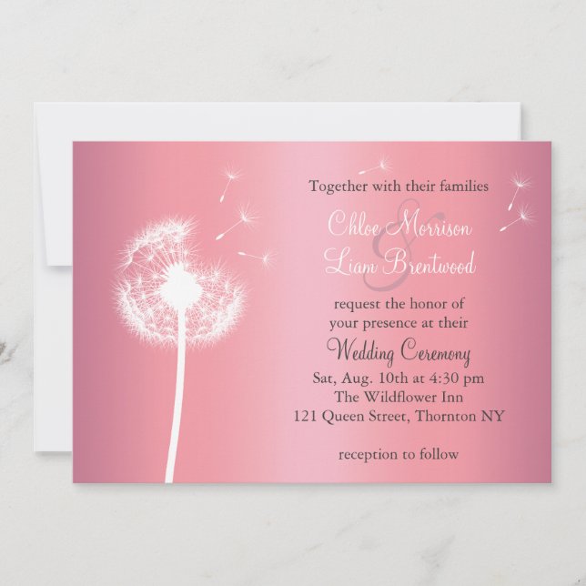 Dandelion Wedding Einladung in Rose Gold und Grau (Vorderseite)