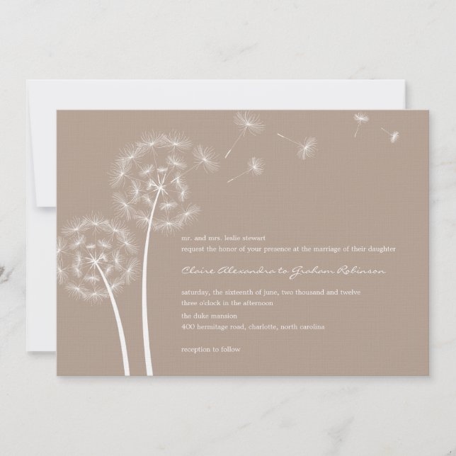 Dandelion Wish Wedding Einladungen (Latte) (Vorderseite)