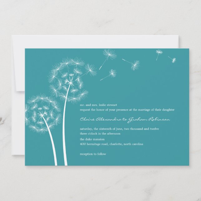 Dandelion Wish Wedding Einladungen (Türkis) (Vorderseite)
