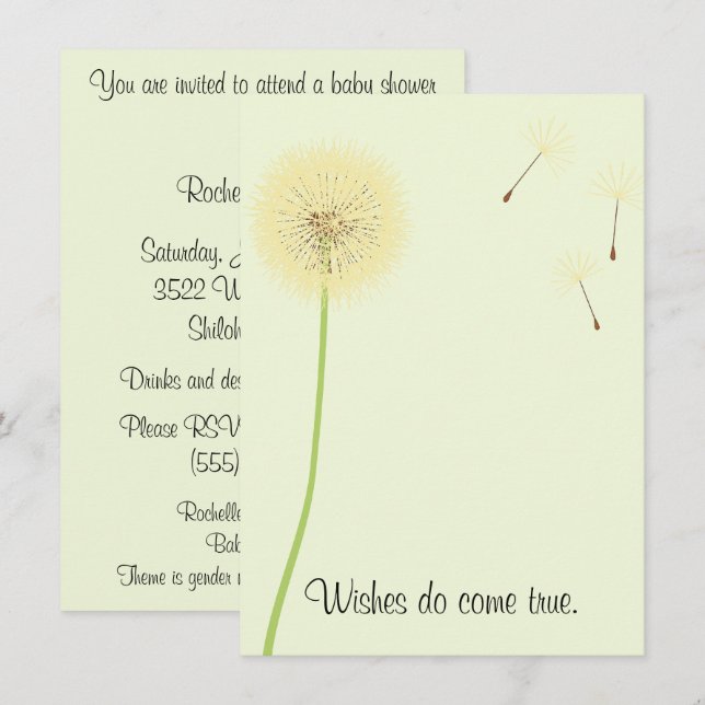 Dandelion wünscht eine Einladung für eine Babydusc (Vorne/Hinten)