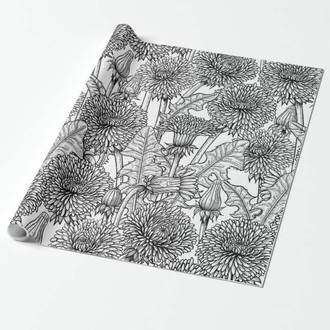 Dandelions, black and white geschenkpapier (Ungerollt)