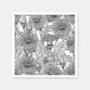 Dandelions, black and white serviette