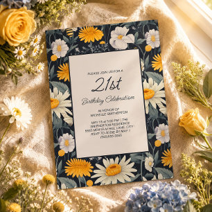Dandelions Daisies Navy Blue Adult 21. Geburtstag Einladung