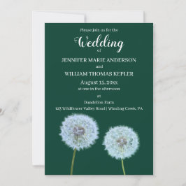 Dandelions Dandelion Uhren Dunkelgrüne Hochzeit Einladung
