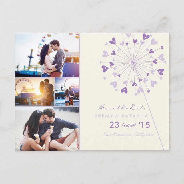 Dandelions Liebe Herz 4 Multi-Foto Save the Date Ankündigungspostkarte (Vorderseite)