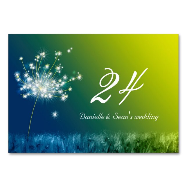 Dandelion's Music Blue Green Wedding Tischnummer (Vorderseite)