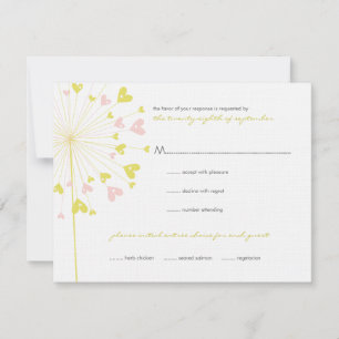 Dandelions rose jaune Love Wedding Carte RSVP