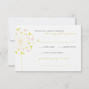 Dandelions rose jaune Love Wedding Carte RSVP