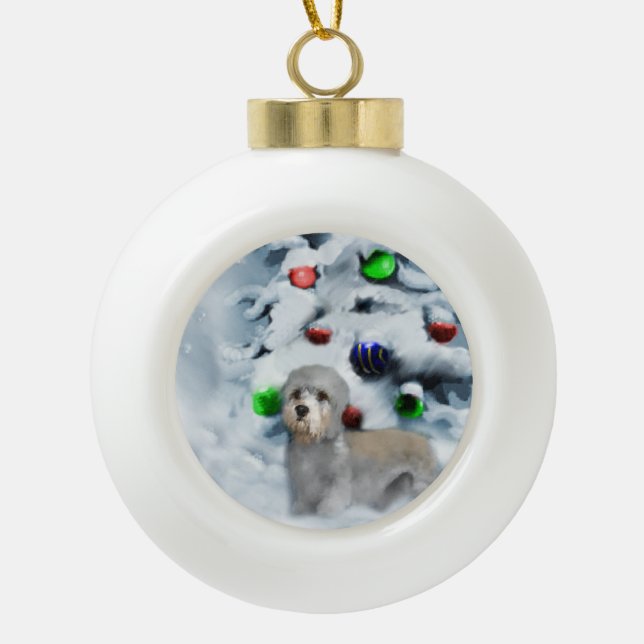 Dandie Dinmont Christmas Keramik Kugel-Ornament (Vorderseite)