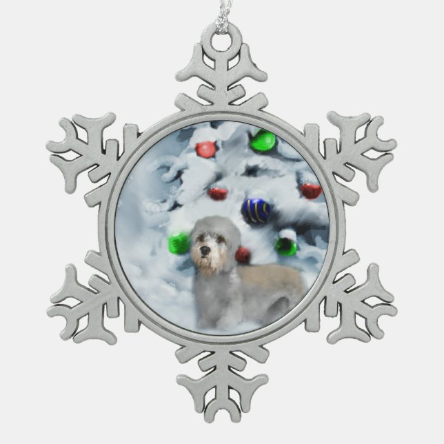 Dandie Dinmont Christmas Schneeflocken Zinn-Ornament (Vorderseite)
