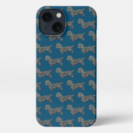 Dandie Dinmont Dog Niedlich Silhouette Grid Blue iPhone Hülle