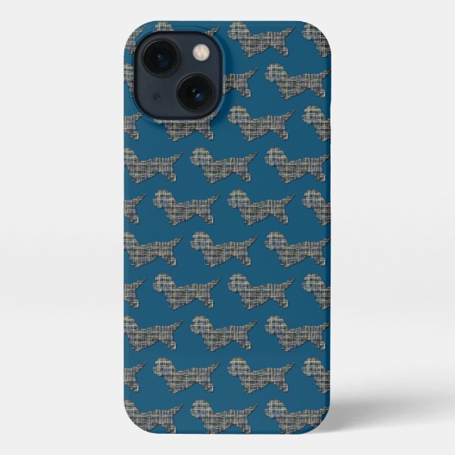 Dandie Dinmont Dog Niedlich Silhouette Grid Blue iPhone Hülle (Rückseite)