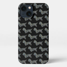 Dandie Dinmont Dog Niedliche Silhouette Grid Black iPhone Hülle
