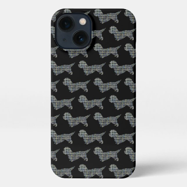 Dandie Dinmont Dog Niedliche Silhouette Grid Black iPhone Hülle (Rückseite)