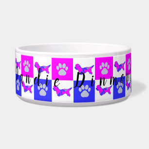 Dandie Dinmont Dog & Paw Hot Pink & Blue Pet Bowl Napf
