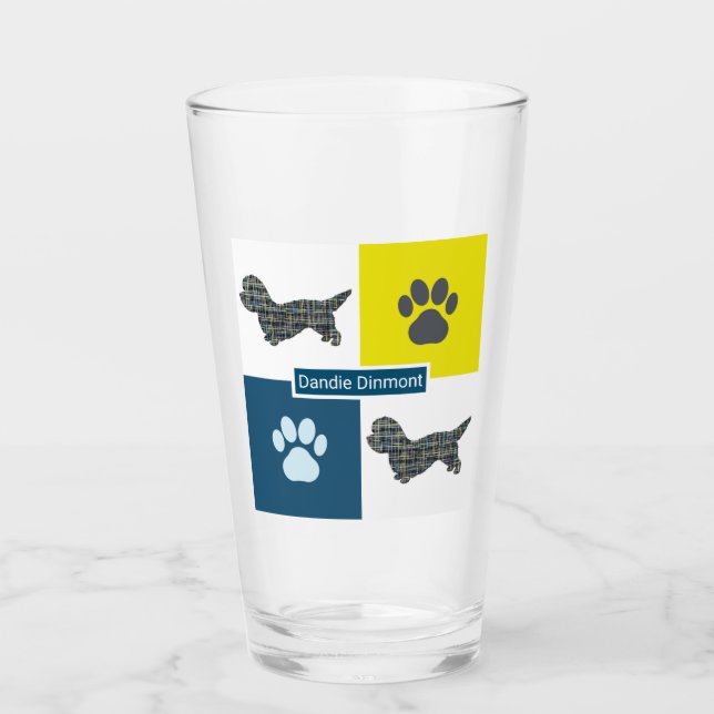 Dandie Dinmont Dog Silhouette & Paw Y&B Grid Glas (Vorderseite)