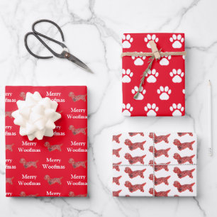 Dandie Dinmont Dog Silhouette Red Merry Woofmas Geschenkpapier Set
