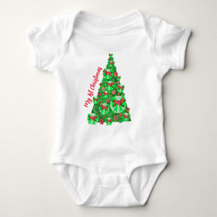 Dandie Dinmont Dog Silhouette Weihnachtsbaum Red Baby Strampler