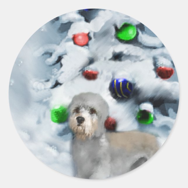 Dandie Dinmont Terrier Christmas Runder Aufkleber (Vorderseite)
