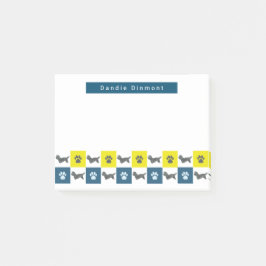 Dandie Dinmont Terrier Dog & Paw Yellow& Blue Grid Post-it Klebezettel