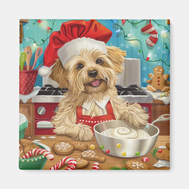 Dandie Dinmont Terrier Holiday Baking: Weihnachten Magnet (Vorne)