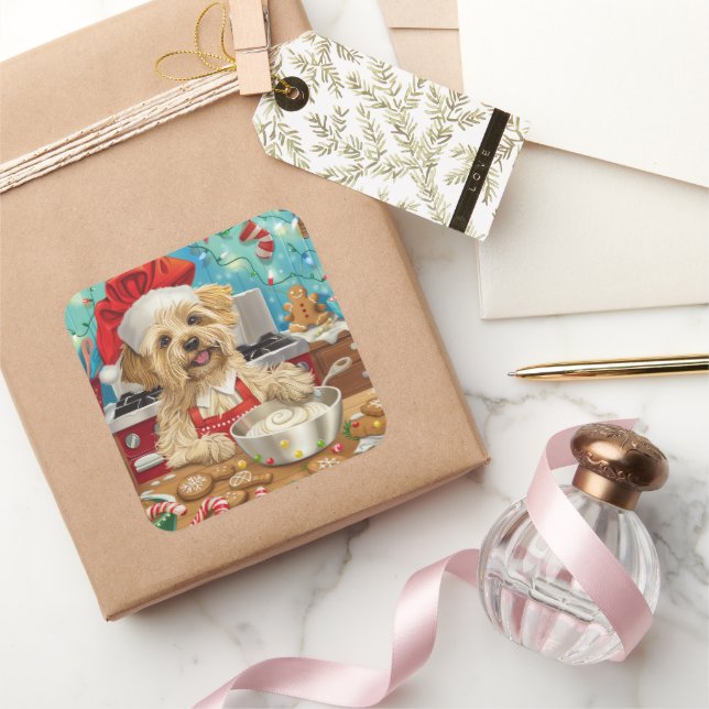 Dandie Dinmont Terrier Holiday Baking: Weihnachten Quadratischer Aufkleber (Schenken)
