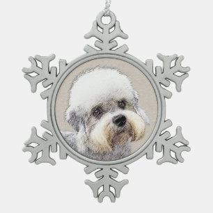 Dandie Dinmont Terrier Malerei Original Hund Kunst Schneeflocken Zinn-Ornament