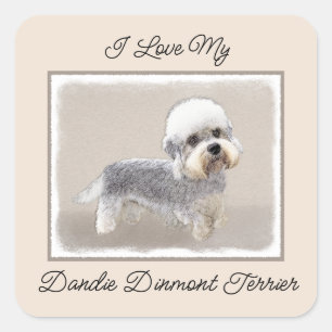 Dandie Dinmont Terrier Painting Original Dog Art Quadratischer Aufkleber