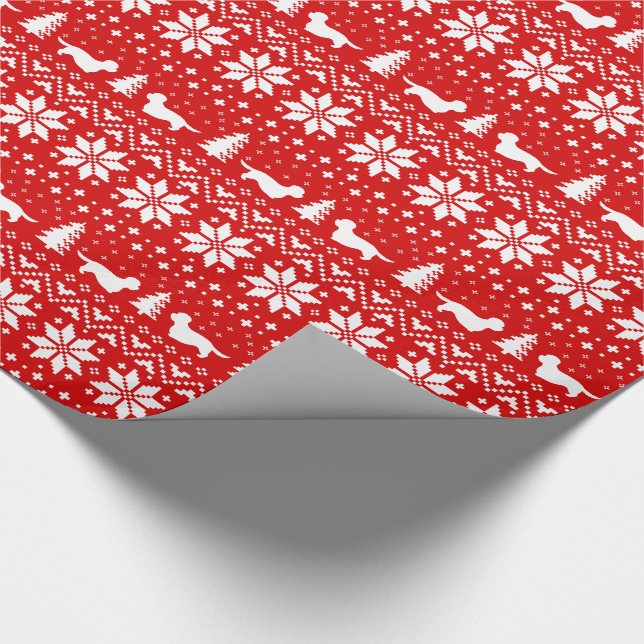 Dandie Dinmont Terrier Silhouetten Christmas Red Geschenkpapier (Ecke)