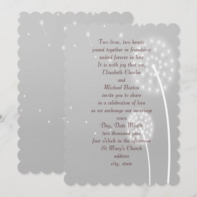 Dandilion Puffs, grau, stilvoll, Einladung zur Hoc (Vorne/Hinten)