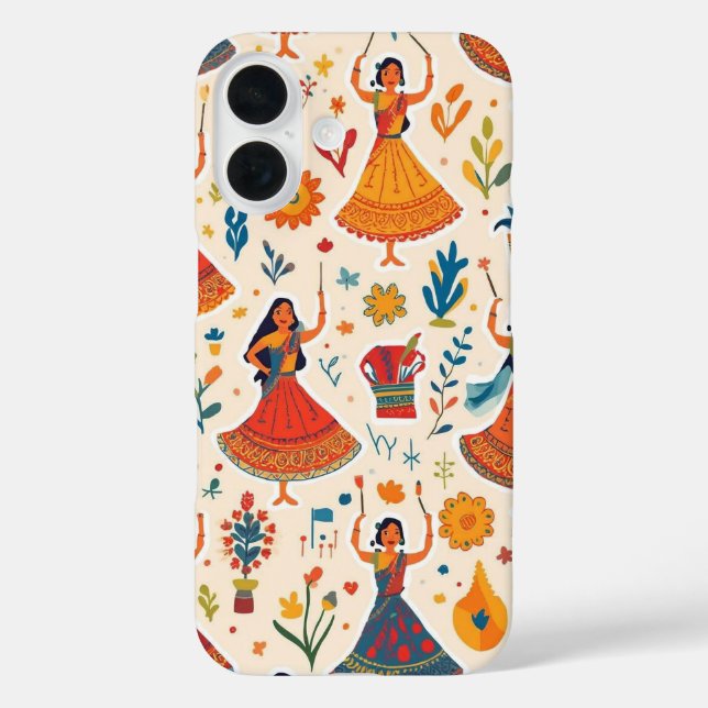 Dandiya Nights Seamless Pattern - Indian Festival iPhone 16 Hülle (Rückseite)