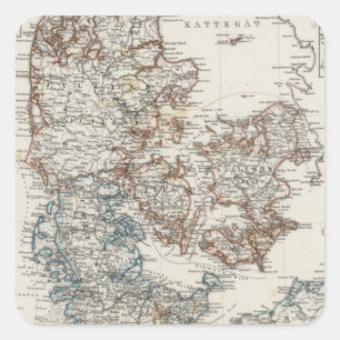Dänemark-Atlas-Karte mit 5 Einfügungskarten Quadratischer Aufkleber