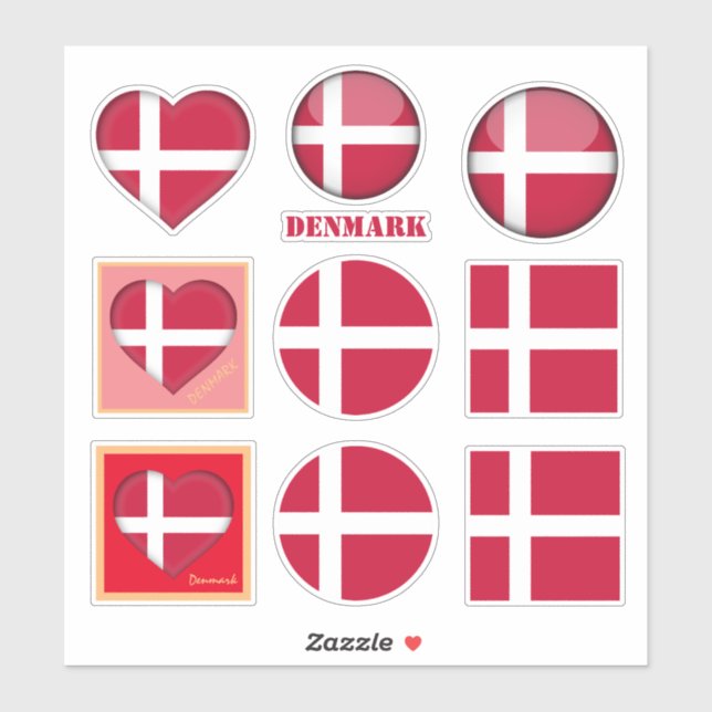 Dänemark Aufkleber und dänische Flagge, Herz/Sport (Blatt)