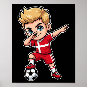Dänemark Dab Kid Ziel Cartoon Dänische Flagge Für Poster