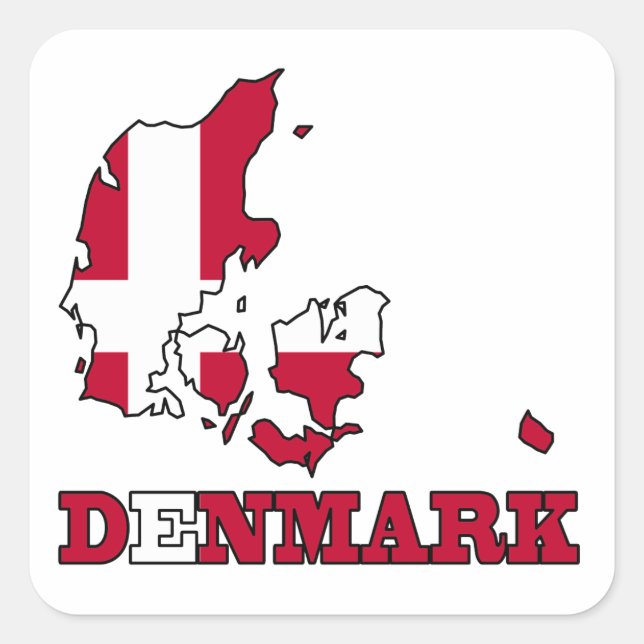 Dänemark Flagge auf Karte Quadratischer Aufkleber (Vorderseite)