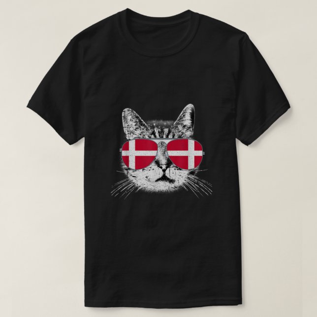 Dänemark Flagge Dänische Cat-Sonnenbrille Funny Me T-Shirt (Design vorne)