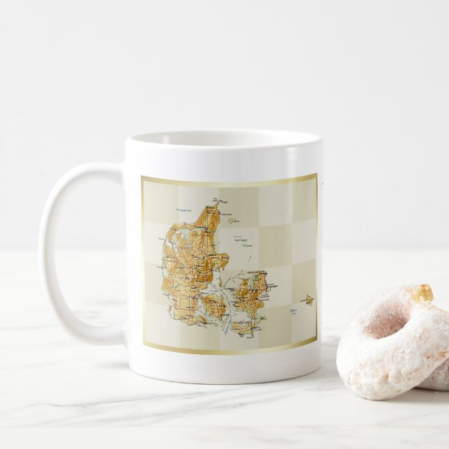 Dänemark-Flagge + Karten-Tasse Kaffeetasse (Mit Donut)