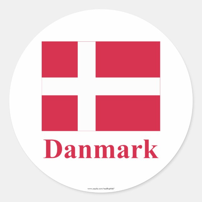 Dänemark Flagge mit dänischer Bezeichnung Runder Aufkleber (Vorderseite)