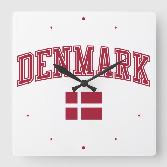 Dänemark + Flagge Quadratische Wanduhr (Vorderseite)