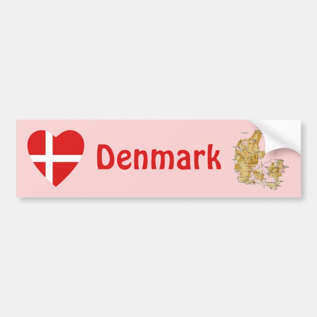 Dänemark-Flaggen-Herz + Karten-Autoaufkleber Autoaufkleber (Vorne)