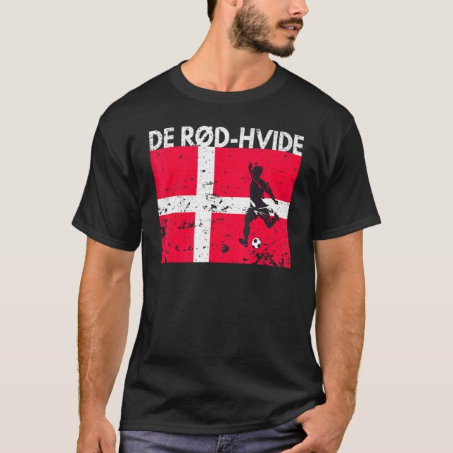 Dänemark Football Team Fan Jersey Soccer De Rd Hvi T-Shirt (Vorderseite)