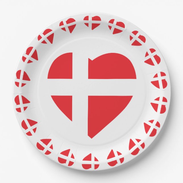 DÄNEMARK-HERZ-FORM-FLAGGE DANNEBROG PAPPTELLER (Vorderseite)