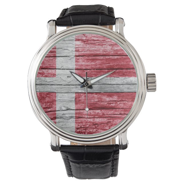 Dänemark Holzflagge Armbanduhr (Vorderseite)