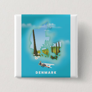 Dänemark-Karte illustriertes Reiseplakat. Button
