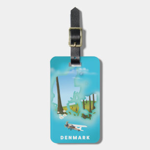 Dänemark-Karte illustriertes Reiseplakat. Gepäckanhänger
