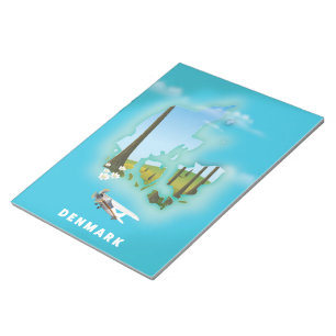 Dänemark-Karte illustriertes Reiseplakat. Notizblock