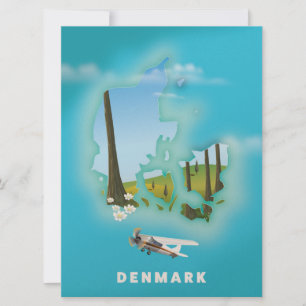 Dänemark kartografiert illustriertes Reiseplakat. Einladung