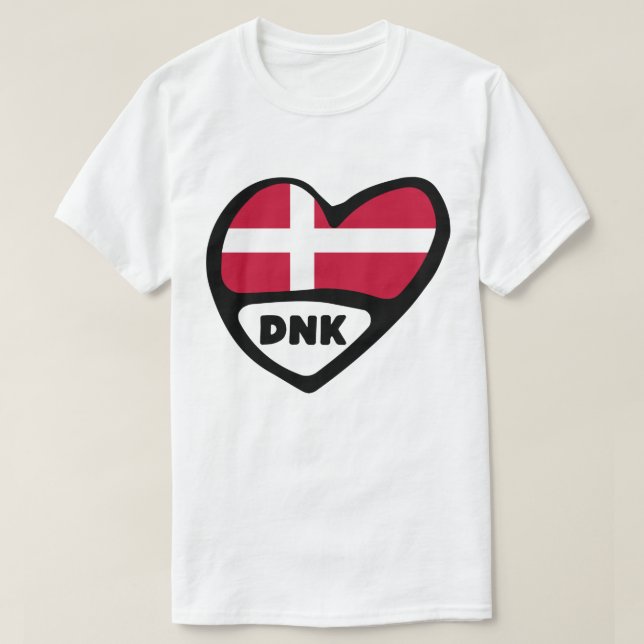 Dänemark Land Code Flag Heart Button Abzeichen, DN T-Shirt (Design vorne)